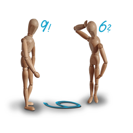 Zwei Personen die sich fragen ob 6 oder 9 richtig ist